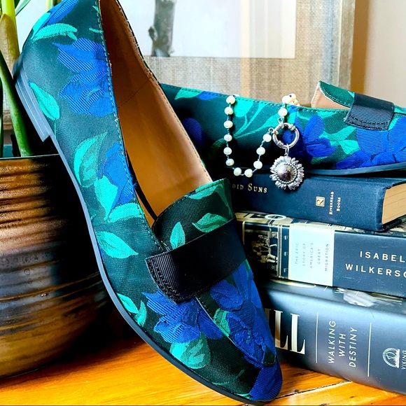 Kelly & Katie Shoes - Gorgeous Blue & Green Floral Slipper Flats